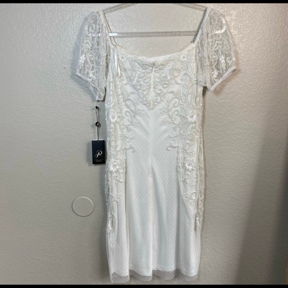 adrianna papell womens off shoulder beaded white dress new size 18 - Picture 2 of 6